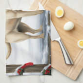 Labrador Retriever Dog in Schnee Weihnachten Geschirrtuch (Viertel Falte)