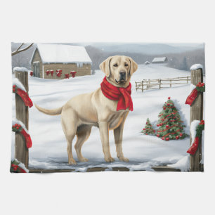 Labrador Retriever Dog in Schnee Weihnachten Geschirrtuch