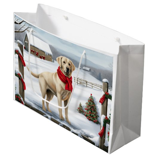 Labrador Retriever Dog in Schnee Weihnachten Große Geschenktüte (Vorderseite Schrägansicht)