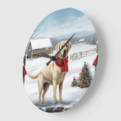 Labrador Retriever Dog in Schnee Weihnachten Große Wanduhr (Winkel)