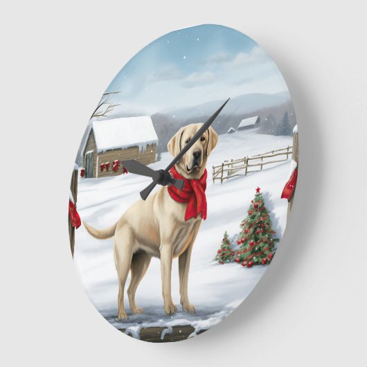 Labrador Retriever Dog in Schnee Weihnachten Große Wanduhr (Winkel)