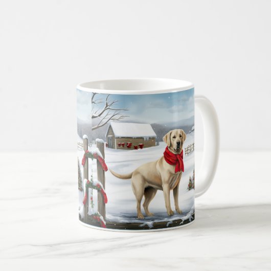 Labrador Retriever Dog in Schnee Weihnachten Kaffeetasse (VorderseiteRechts)