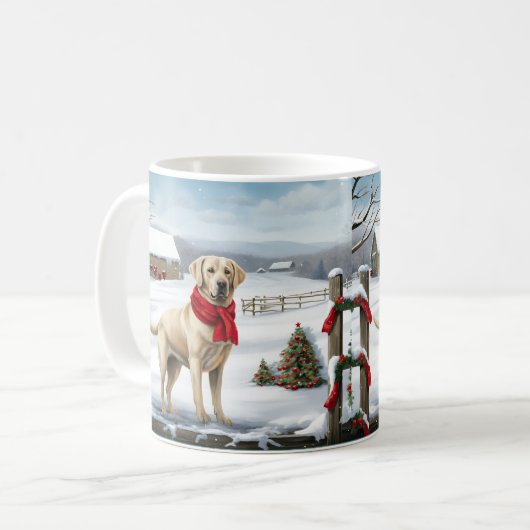 Labrador Retriever Dog in Schnee Weihnachten Kaffeetasse (Vorderseite Links)