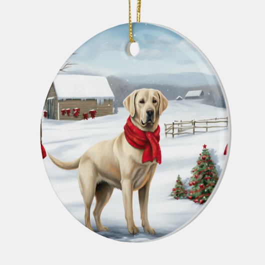 Labrador Retriever Dog in Schnee Weihnachten Keramik Ornament (Links)