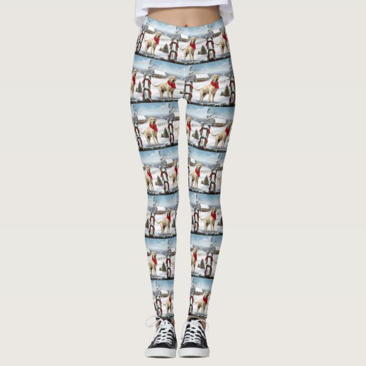 Labrador Retriever Dog in Schnee Weihnachten Leggings (Vorderseite)