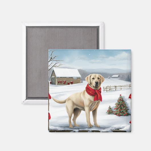 Labrador Retriever Dog in Schnee Weihnachten Magnet (Vorderseite/Rückseite)
