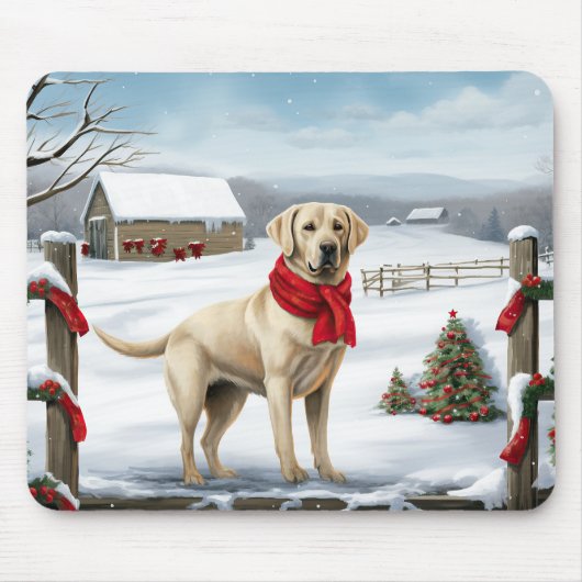 Labrador Retriever Dog in Schnee Weihnachten Mousepad (Vorne)