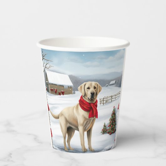 Labrador Retriever Dog in Schnee Weihnachten Pappbecher (Rückseite)