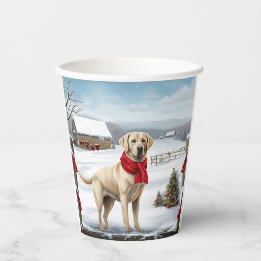 Labrador Retriever Dog in Schnee Weihnachten Pappbecher (Vorderseite)
