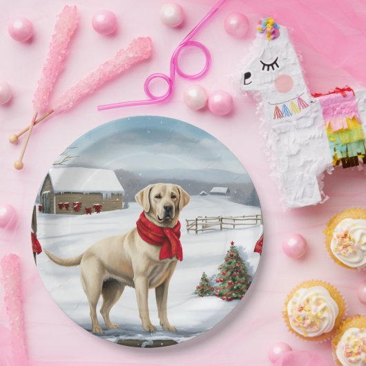Labrador Retriever Dog in Schnee Weihnachten Pappteller (Party)