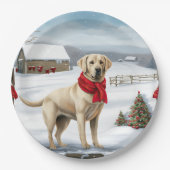 Labrador Retriever Dog in Schnee Weihnachten Pappteller (Vorderseite)