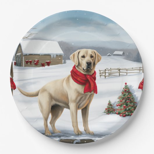 Labrador Retriever Dog in Schnee Weihnachten Pappteller (Vorderseite)