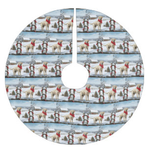 Labrador Retriever Dog in Schnee Weihnachten Polyester Weihnachtsbaumdecke