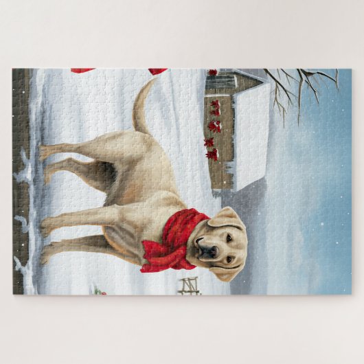 Labrador Retriever Dog in Schnee Weihnachten Puzzle (Horizontal)