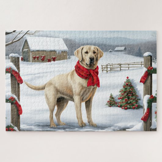 Labrador Retriever Dog in Schnee Weihnachten Puzzle (Horizontal)