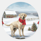 Labrador Retriever Dog in Schnee Weihnachten Runder Aufkleber (Vorderseite)