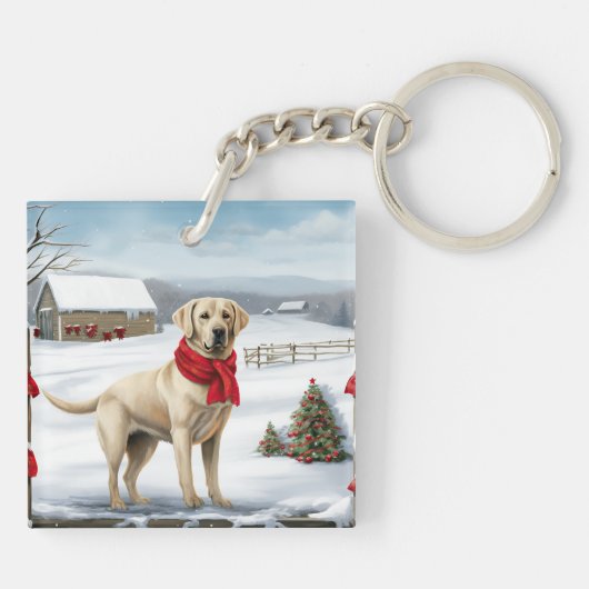 Labrador Retriever Dog in Schnee Weihnachten Schlüsselanhänger (Rückseite)