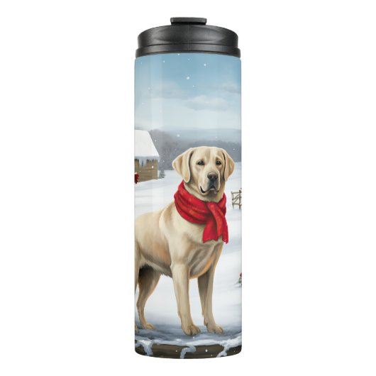 Labrador Retriever Dog in Schnee Weihnachten Thermosbecher (Vorderseite)