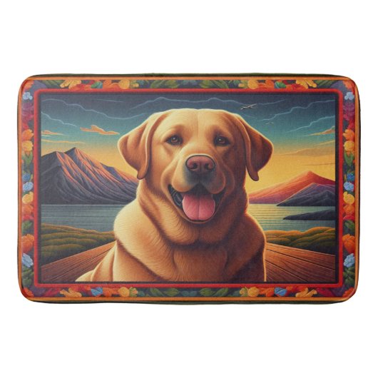 Labrador Retriever Dog Landscape Floral dekorativ Badematte (Vorderseite)
