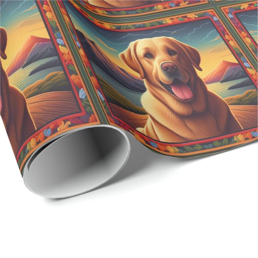 Labrador Retriever Dog Landscape Floral dekorativ Geschenkpapier (Rolleneckpunkt)