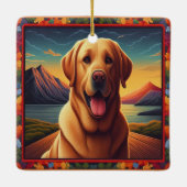 Labrador Retriever Dog Landscape Floral dekorativ Keramikornament (Rückseite)