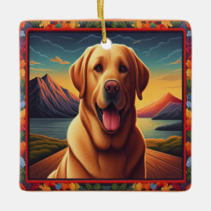 Labrador Retriever Dog Landscape Floral dekorativ Keramikornament