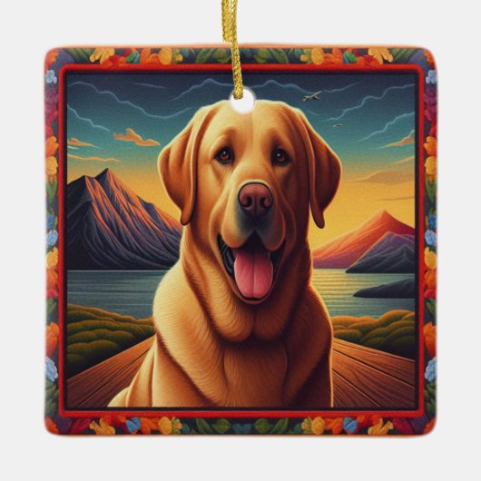 Labrador Retriever Dog Landscape Floral dekorativ Keramikornament (Vorderseite)