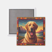 Labrador Retriever Dog Landscape Floral dekorativ Magnet (Vorderseite/Rückseite)