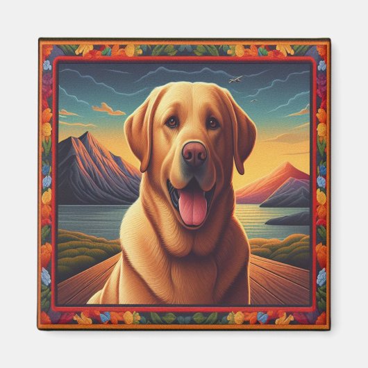 Labrador Retriever Dog Landscape Floral dekorativ Magnet (Vorne)