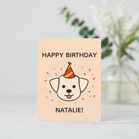 Labrador Retriever Dog | Orange Birthday Gruß Postkarte (Stehend Vorderseite)