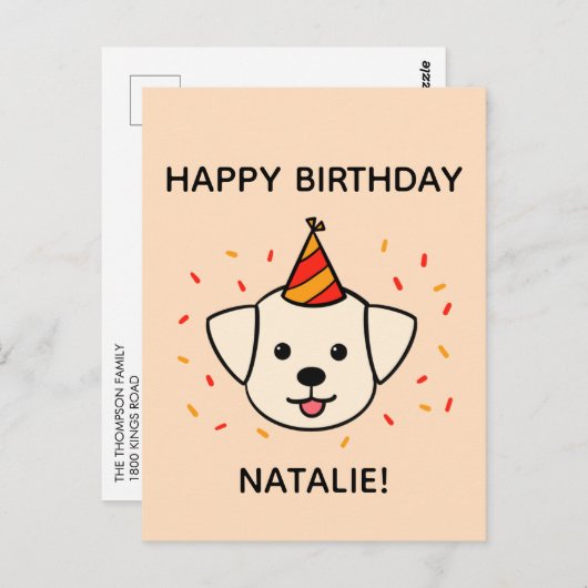 Labrador Retriever Dog | Orange Birthday Gruß Postkarte (Vorne/Hinten)