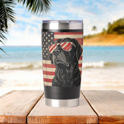 Labrador Retriever Dog Patriotic 4th of July Men W Thermobecher (Strand (gedreht))