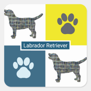 Labrador Retriever Dog & Paw Y&B Grid Square Quadratischer Aufkleber