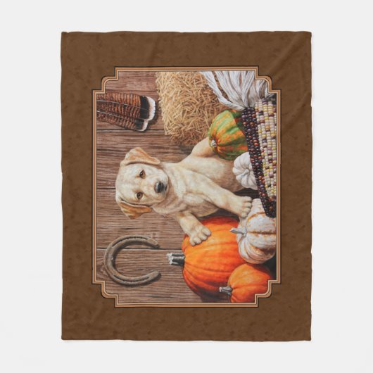 Labrador Retriever Dog & Pumpkins Brown Fleecedecke (Vorderseite)