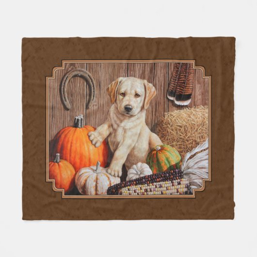 Labrador Retriever Dog & Pumpkins Brown Fleecedecke (Vorderseite (Horizontal))