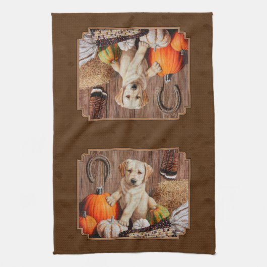 Labrador Retriever Dog & Pumpkins Brown Geschirrtuch (Vertikal)