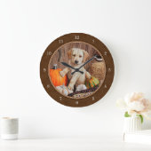 Labrador Retriever Dog & Pumpkins Brown Große Wanduhr (Zuhause)