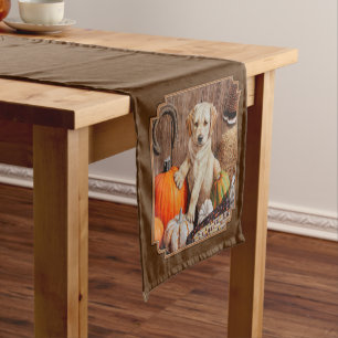 Labrador Retriever Dog & Pumpkins Brown Kurzer Tischläufer