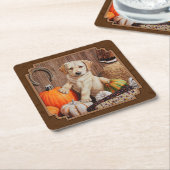 Labrador Retriever Dog & Pumpkins Brown Rechteckiger Pappuntersetzer (angewinkelt)