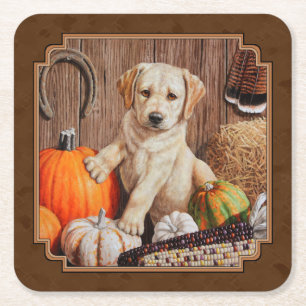 Labrador Retriever Dog & Pumpkins Brown Rechteckiger Pappuntersetzer