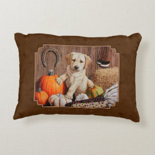 Labrador Retriever Dog & Pumpkins Brown Zierkissen