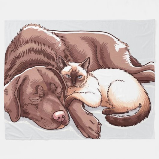 Labrador Retriever Dog Siamese Cat Fleece Blanket (Vorderseite (Horizontal))