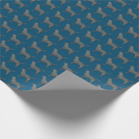 Labrador Retriever Dog Silhouette Y&B Grid Blue Geschenkpapier (Ecke)