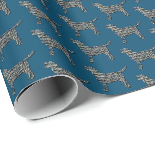 Labrador Retriever Dog Silhouette Y&B Grid Blue Geschenkpapier (Rolleneckpunkt)