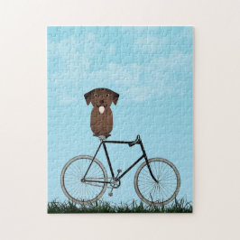 Labrador Retriever Dog Sitzen auf Vintagem Fahrrad Puzzle