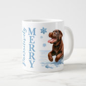 Labrador Retriever Dog Snowflakes Playful Puppy Jumbo-Tasse (Vorderseite Rechts)
