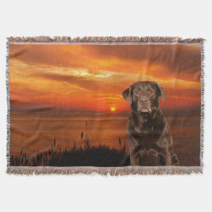 Labrador Retriever Dog Sunset Throw Blanket Decke