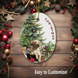 Labrador Retriever Dog Wicker Korb Weihnachten Keramik Ornament