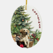 Labrador Retriever Dog Wicker Korb Weihnachten Keramik Ornament (Vorne)