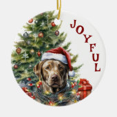 Labrador Retriever Dog Wrag in Weihnachtslicht Keramik Ornament (Vorne)